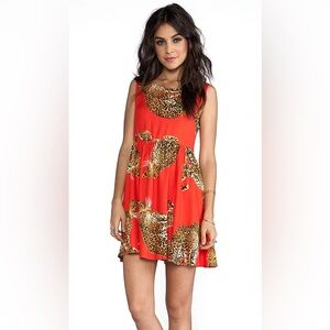 MINKPINK Red Animal Print mini babydoll lightweight statement‎ dress small